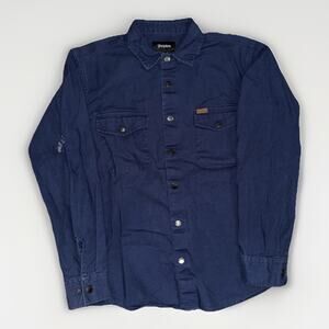 Brixton Workwear Utility Chore Shirt Blue Canvas Button Up Medium 19x26